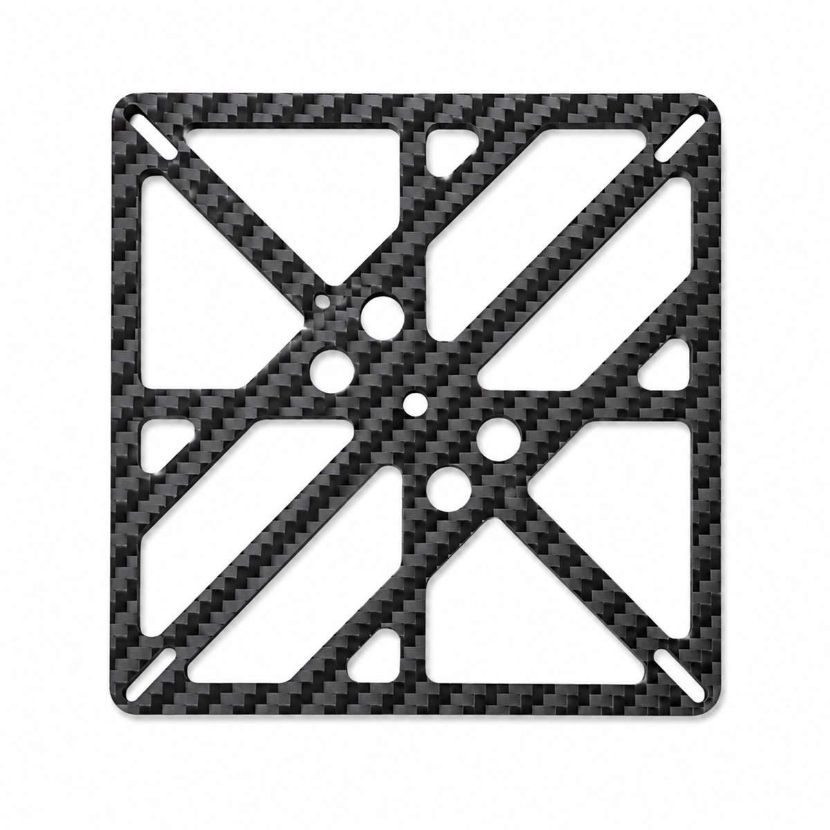 CNC-cut carbon fiber plate with X-shaped cutout