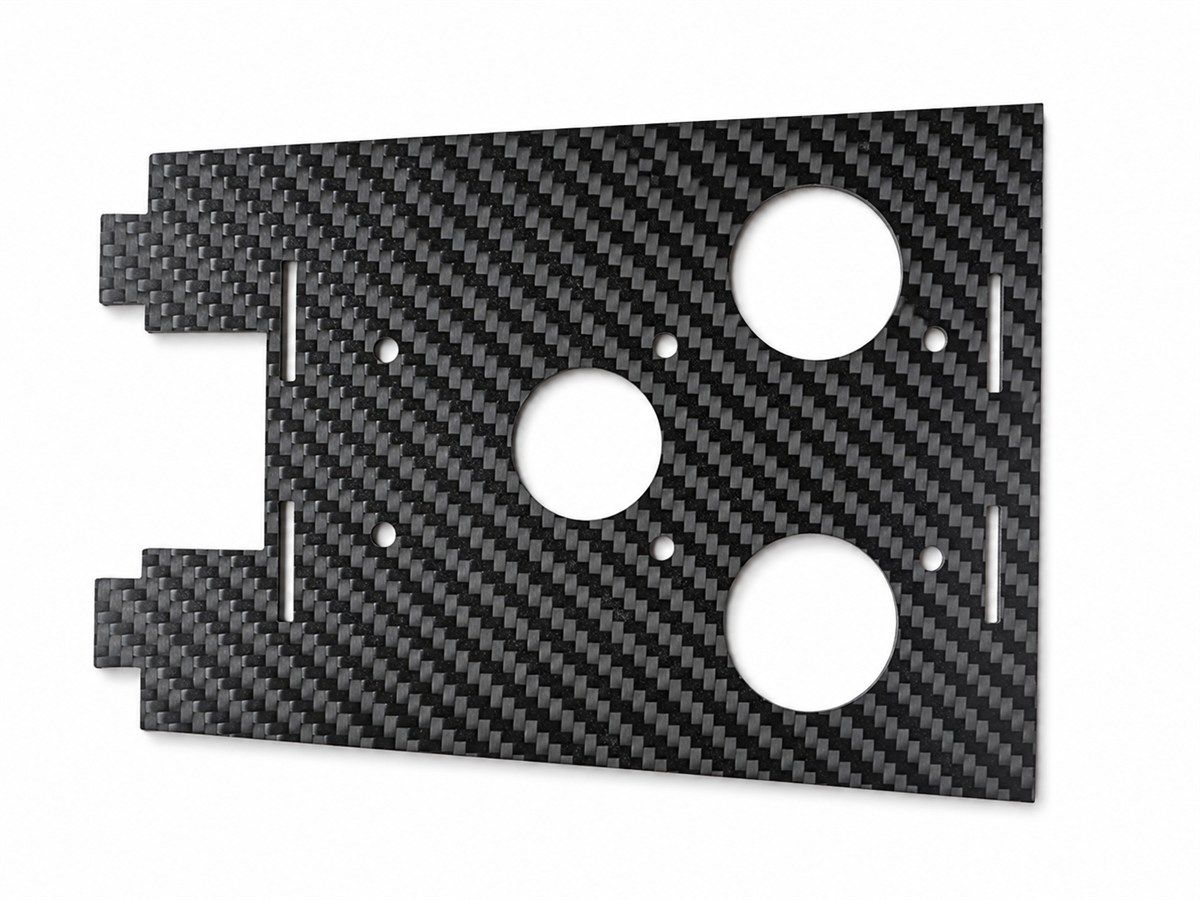 CNC machined carbon fiber mounting plate with holes and slots
